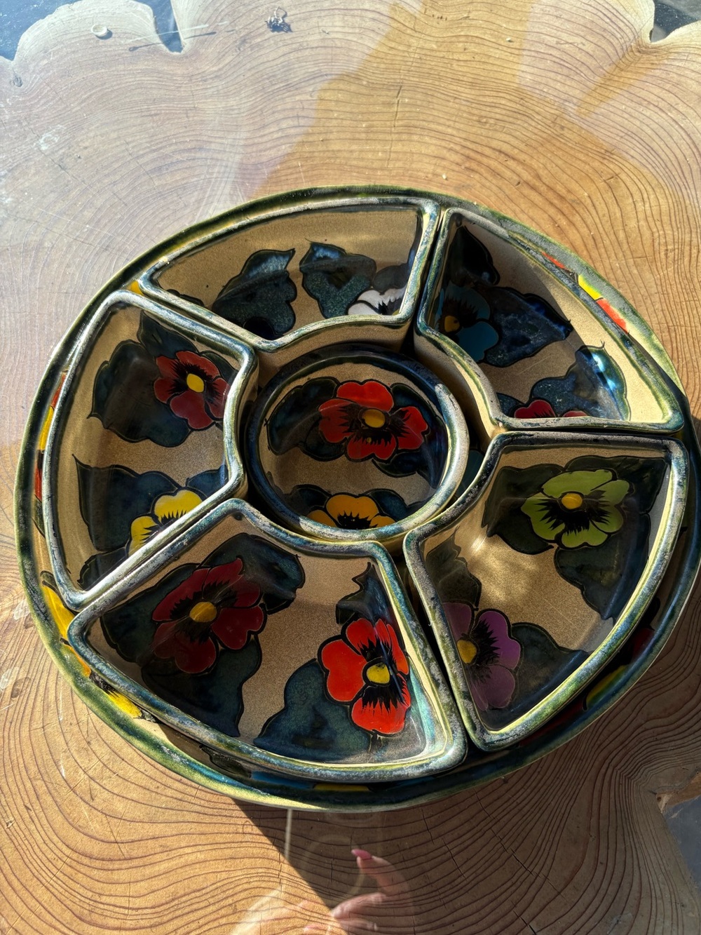 Mexican Talavera pottery Chip and dip painted taco set/ seven pieces